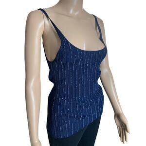 Gap Women Size Large Sequin Tank Top Purple Bling Spaghetti Straps 4-Way Stretch